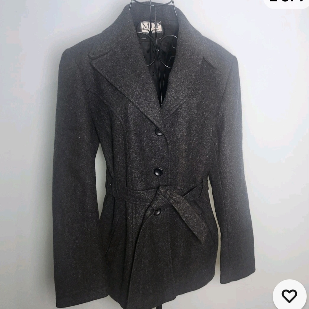 Vintage Mario De Pinto MDP Wool Blazer Belted USA Women L Gray Career Classic